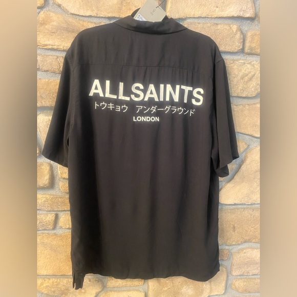 Allsaints Mens Black Underground London Button Down Short Sleeve Shirt NEW XL - Picture 12 of 16